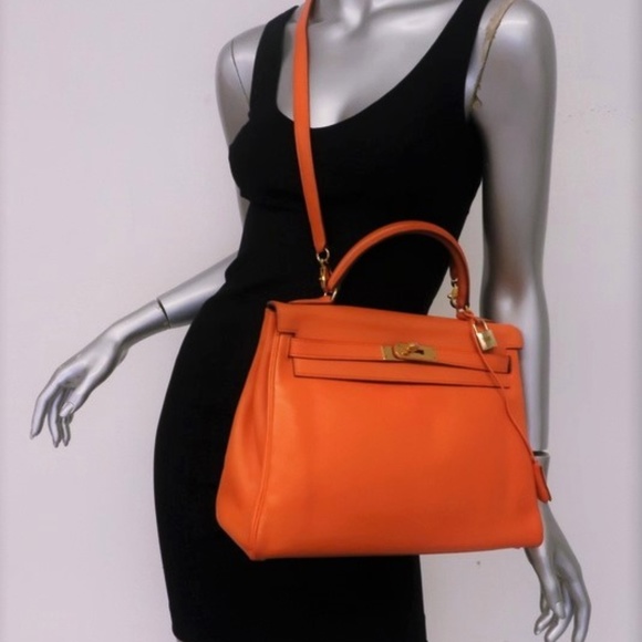 Hermes Handbags - Hermes Kelly 32 Retourne Swift Leather Gold HW